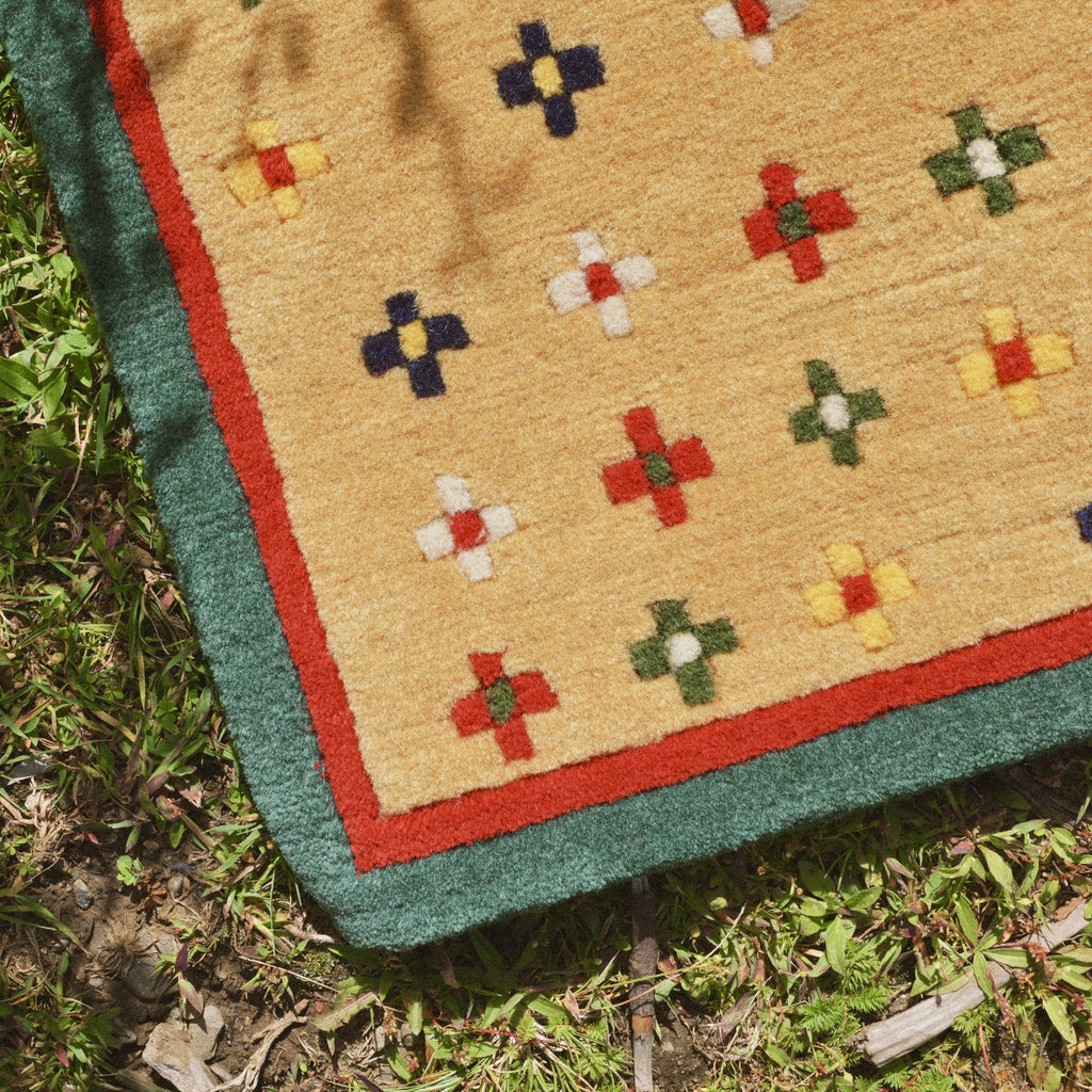 Classic Cross Pattern Tibetan Handwoven Wool Mat Crafted with Intangible Cultural Heritage Weaving Techniques