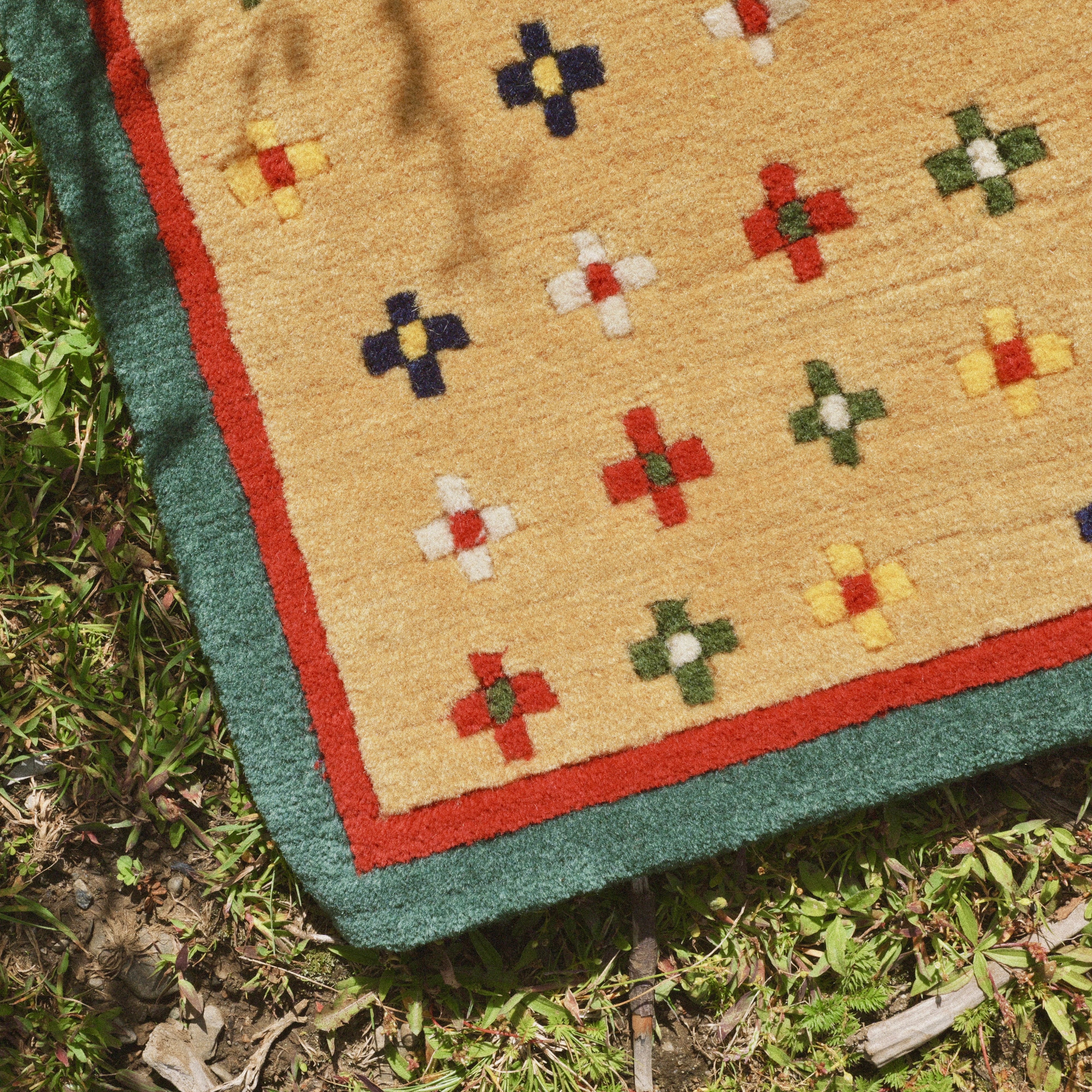 Classic Cross Pattern Tibetan Handwoven Wool Mat Crafted with Intangible Cultural Heritage Weaving Techniques