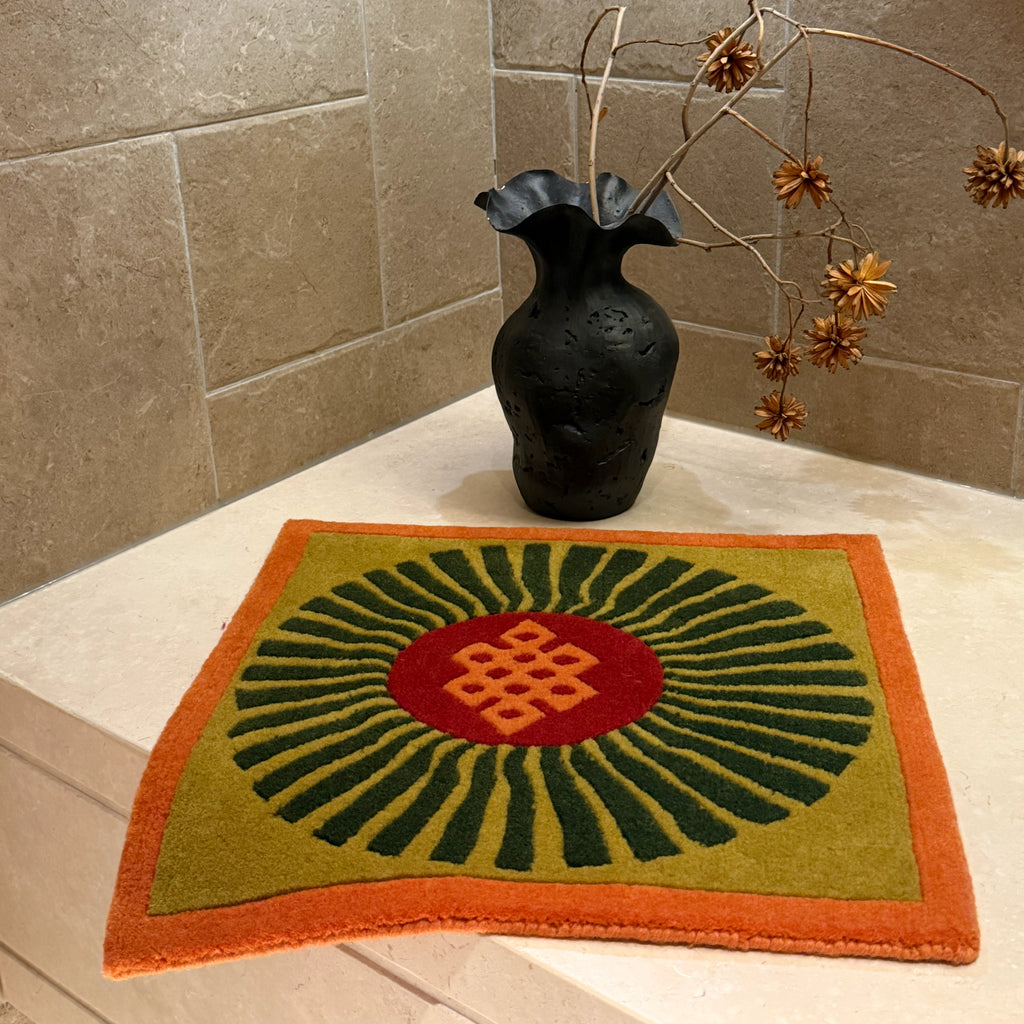 Radiant Endless Knot Tibetan Wool Mat Handwoven Using Intangible Cultural Heritage Techniques