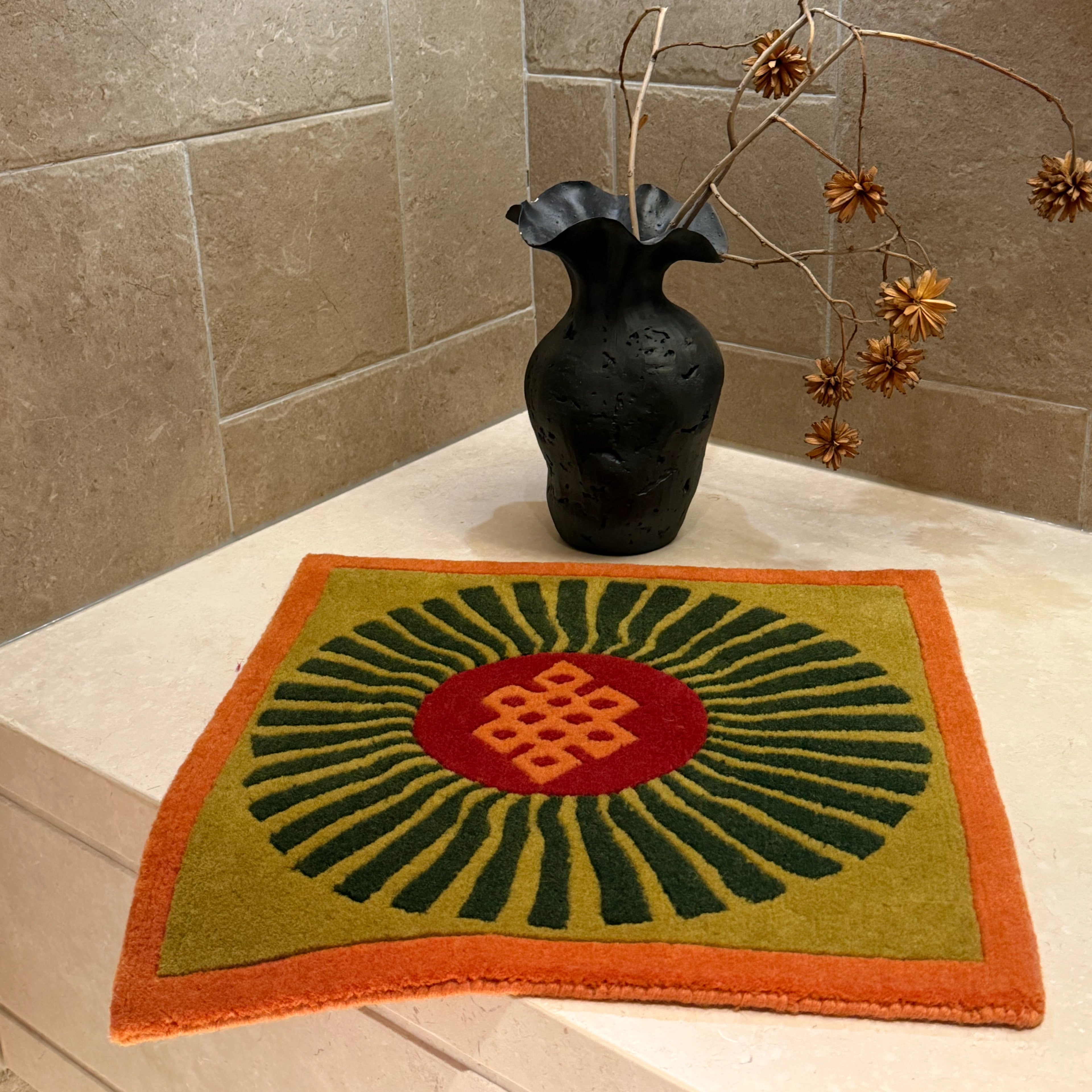 Radiant Endless Knot Tibetan Wool Mat Handwoven Using Intangible Cultural Heritage Techniques