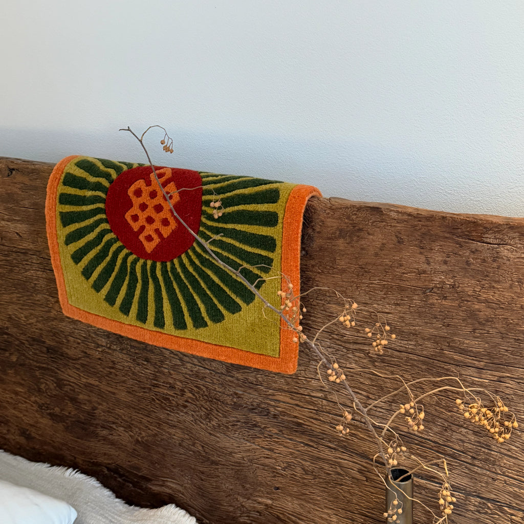 Radiant Endless Knot Tibetan Wool Mat Handwoven Using Intangible Cultural Heritage Techniques