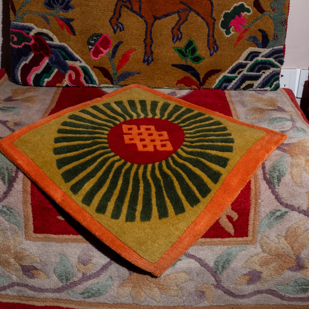 Radiant Endless Knot Tibetan Wool Mat Handwoven Using Intangible Cultural Heritage Techniques