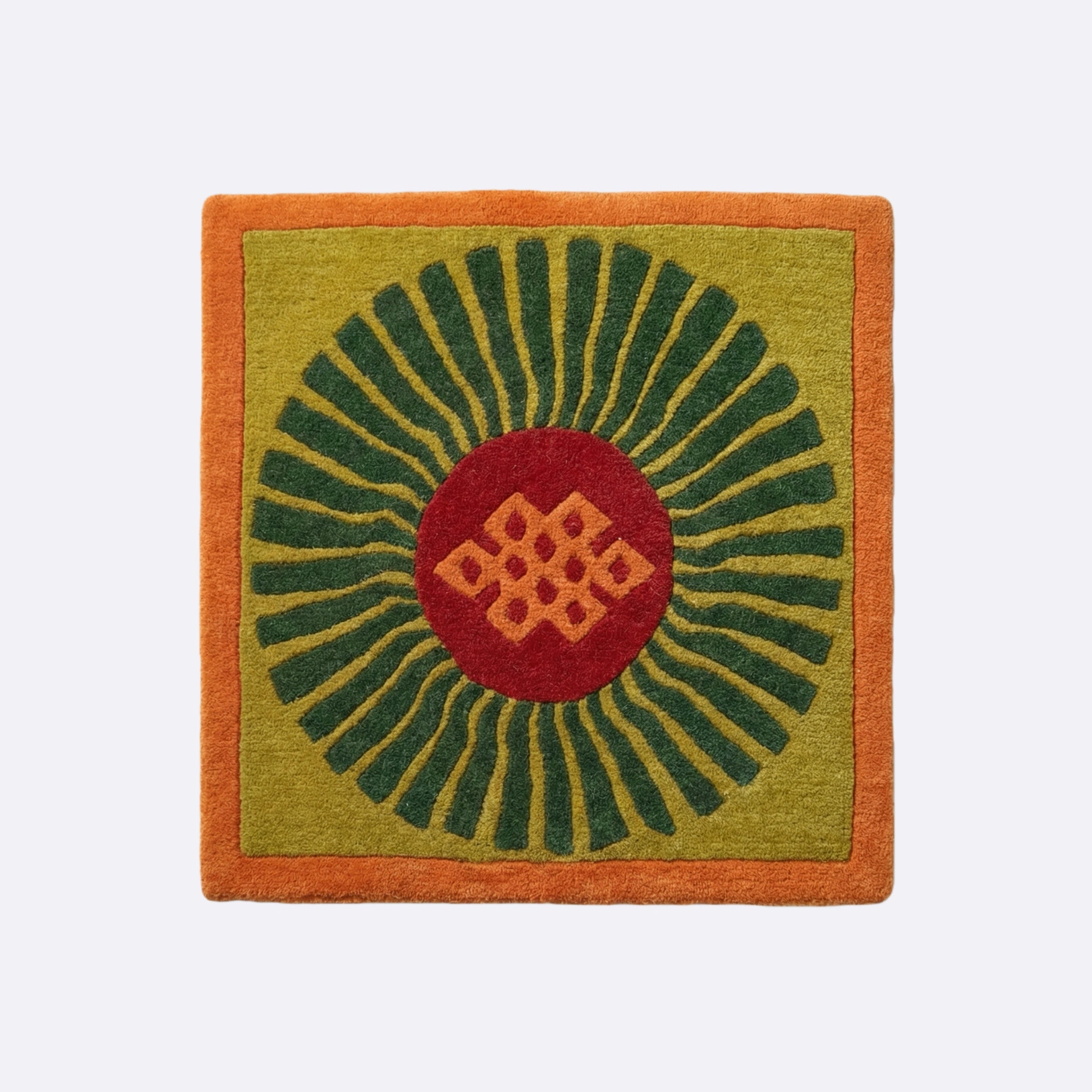 Radiant Endless Knot Tibetan Wool Mat Handwoven Using Intangible Cultural Heritage Techniques