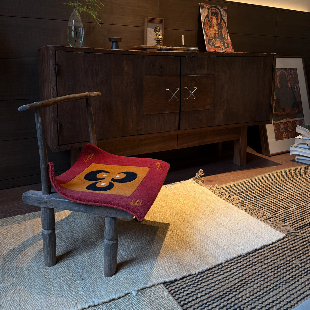 Sun Moon Fire Tibetan Symbol Wool Mat Crafted with Intangible Cultural Heritage Weaving Art