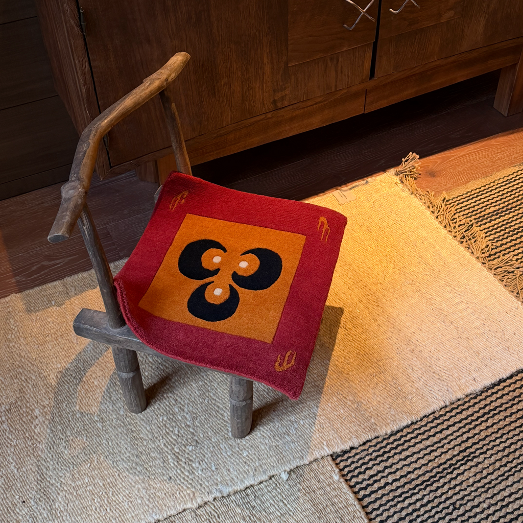 Sun Moon Fire Tibetan Symbol Wool Mat Crafted with Intangible Cultural Heritage Weaving Art