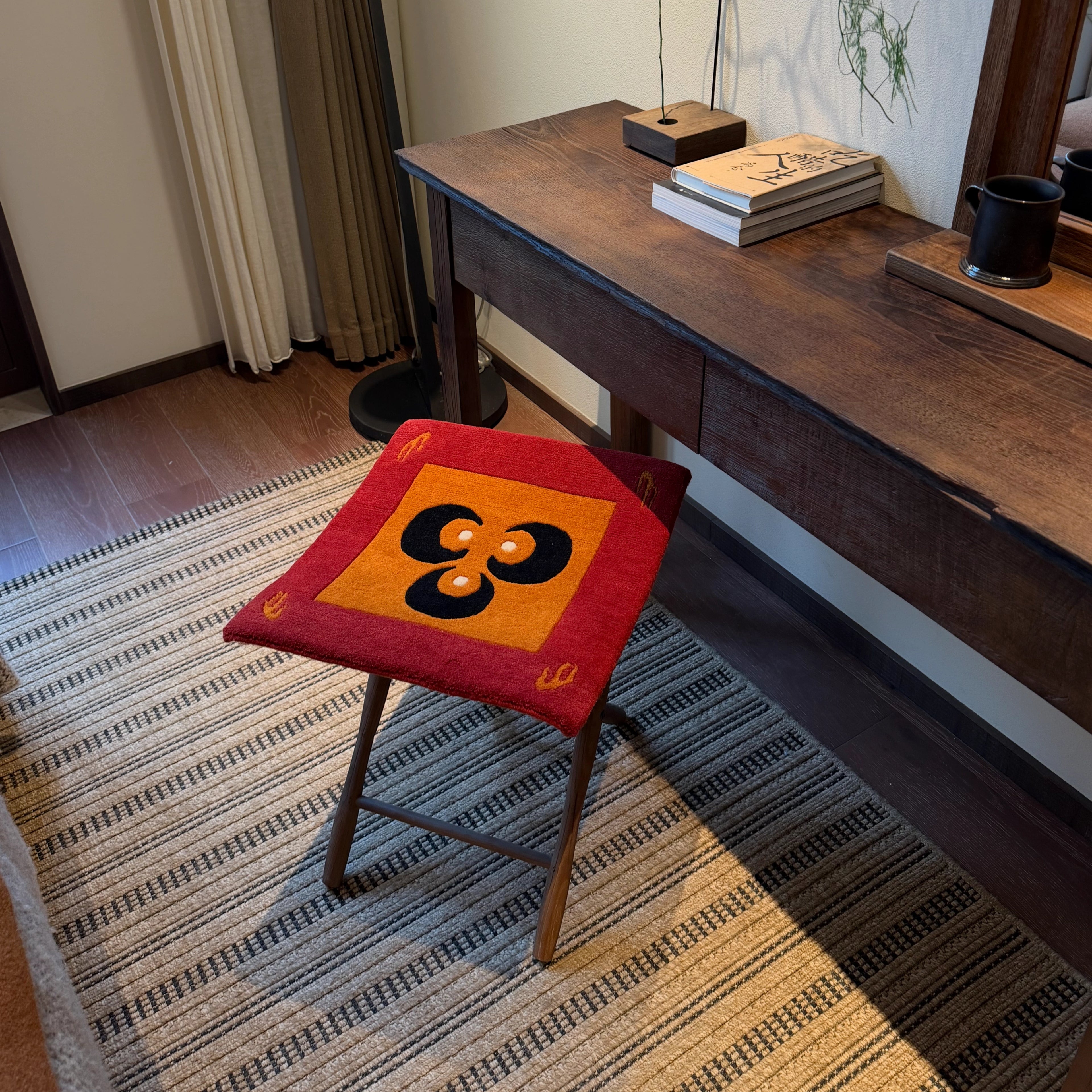 Sun Moon Fire Tibetan Symbol Wool Mat Crafted with Intangible Cultural Heritage Weaving Art