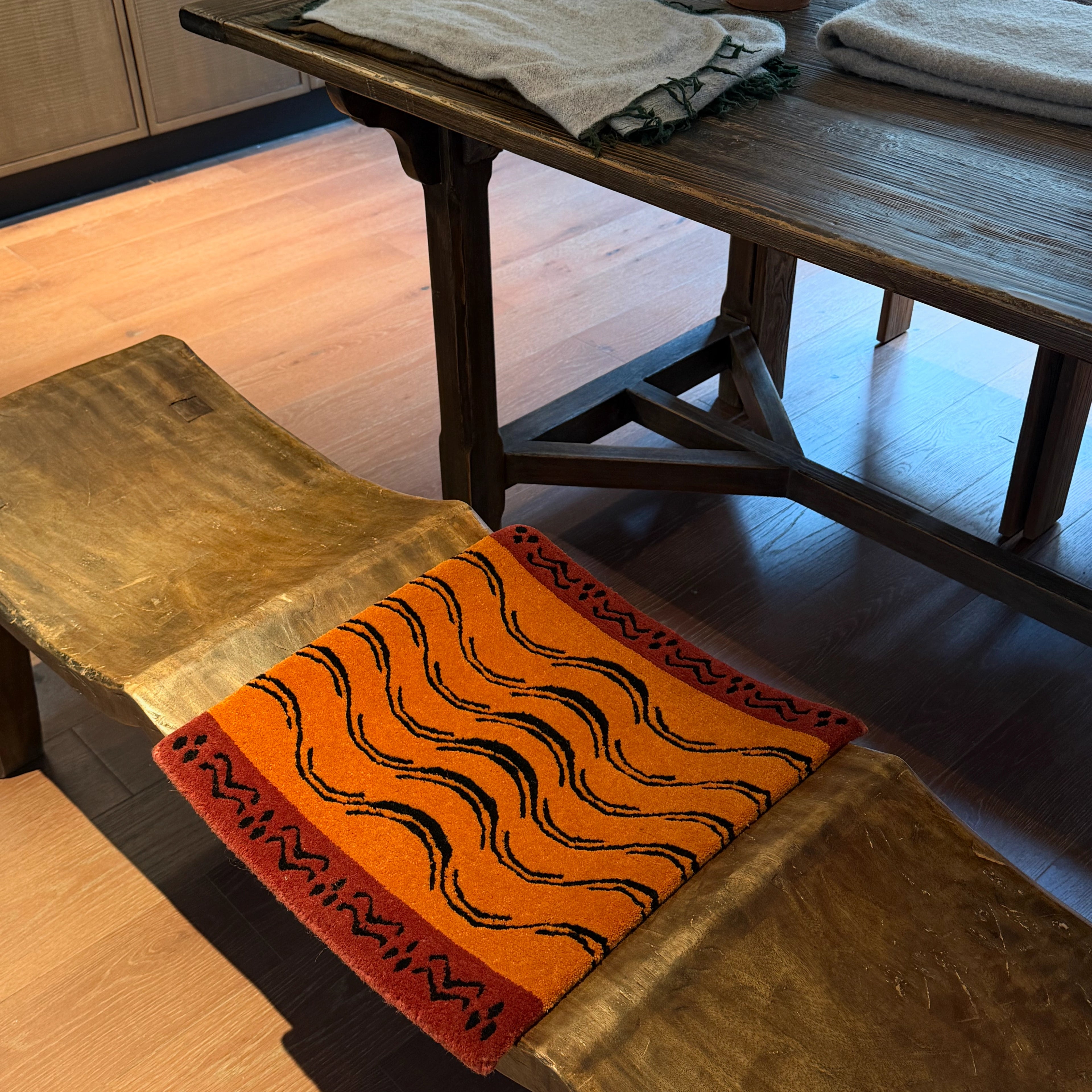 Classic Cross Pattern Tibetan Handwoven Wool Mat Crafted with Intangible Cultural Heritage Weaving Techniques