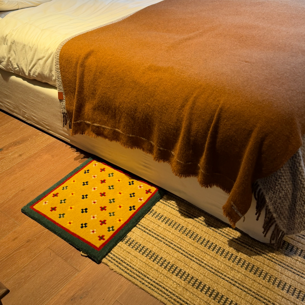 Classic Cross Pattern Tibetan Handwoven Wool Mat Crafted with Intangible Cultural Heritage Weaving Techniques