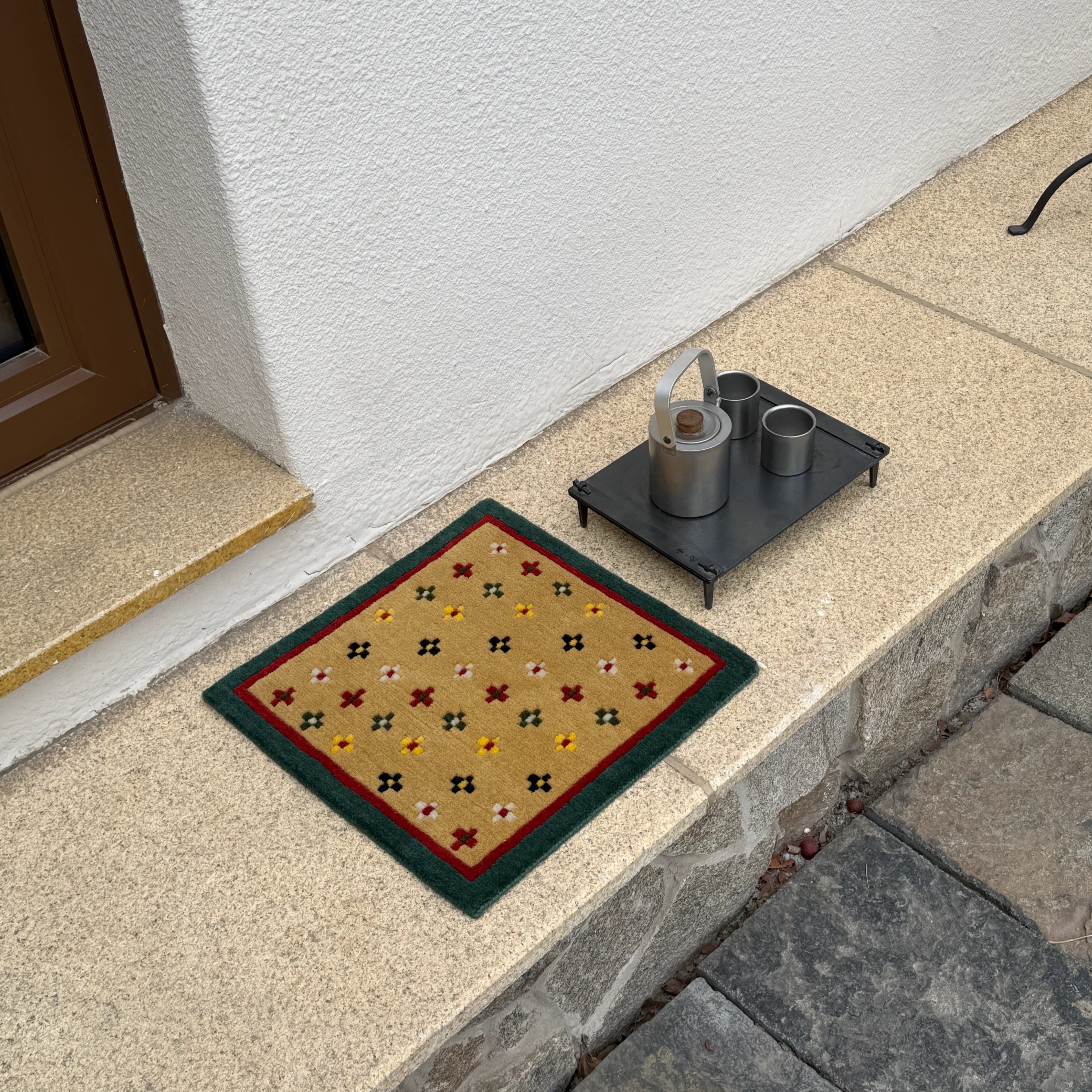 Classic Cross Pattern Tibetan Handwoven Wool Mat Crafted with Intangible Cultural Heritage Weaving Techniques