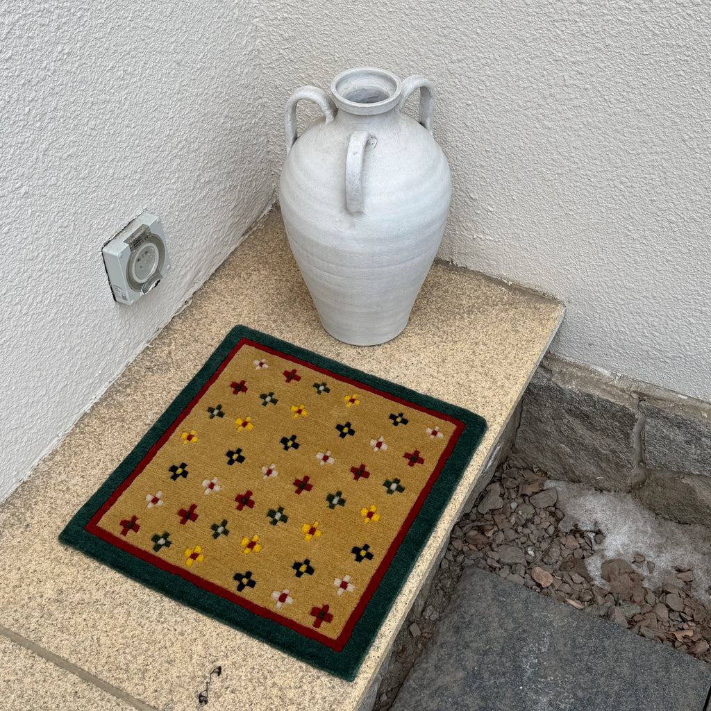 Classic Cross Pattern Tibetan Handwoven Wool Mat Crafted with Intangible Cultural Heritage Weaving Techniques