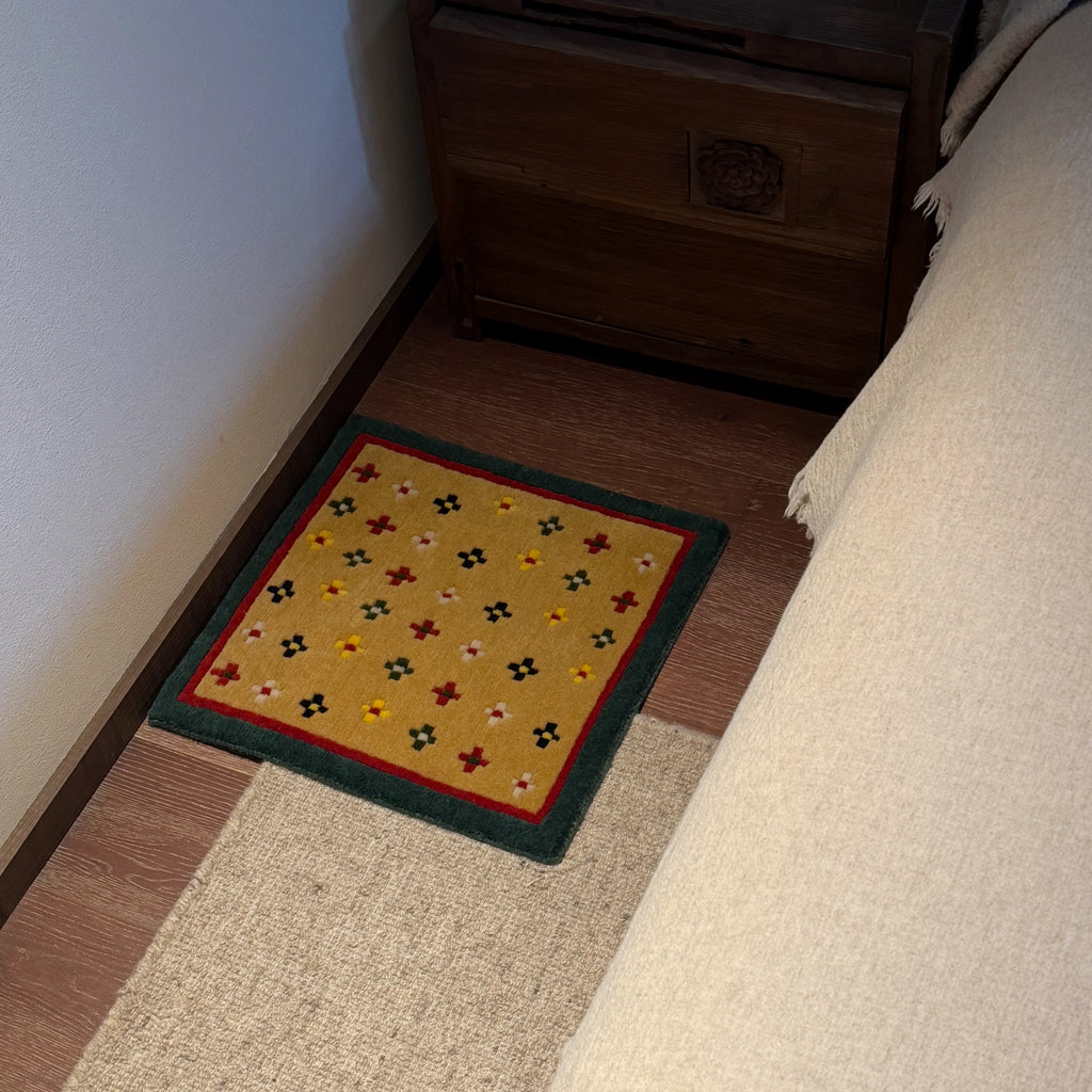 Classic Cross Pattern Tibetan Handwoven Wool Mat Crafted with Intangible Cultural Heritage Weaving Techniques