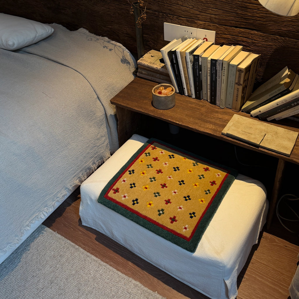 Classic Cross Pattern Tibetan Handwoven Wool Mat Crafted with Intangible Cultural Heritage Weaving Techniques