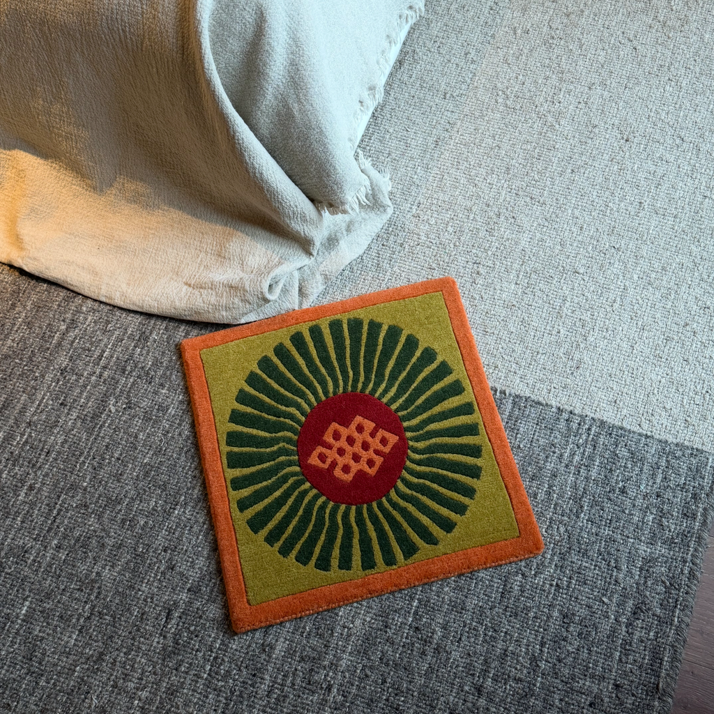Radiant Endless Knot Tibetan Wool Mat Handwoven Using Intangible Cultural Heritage Techniques