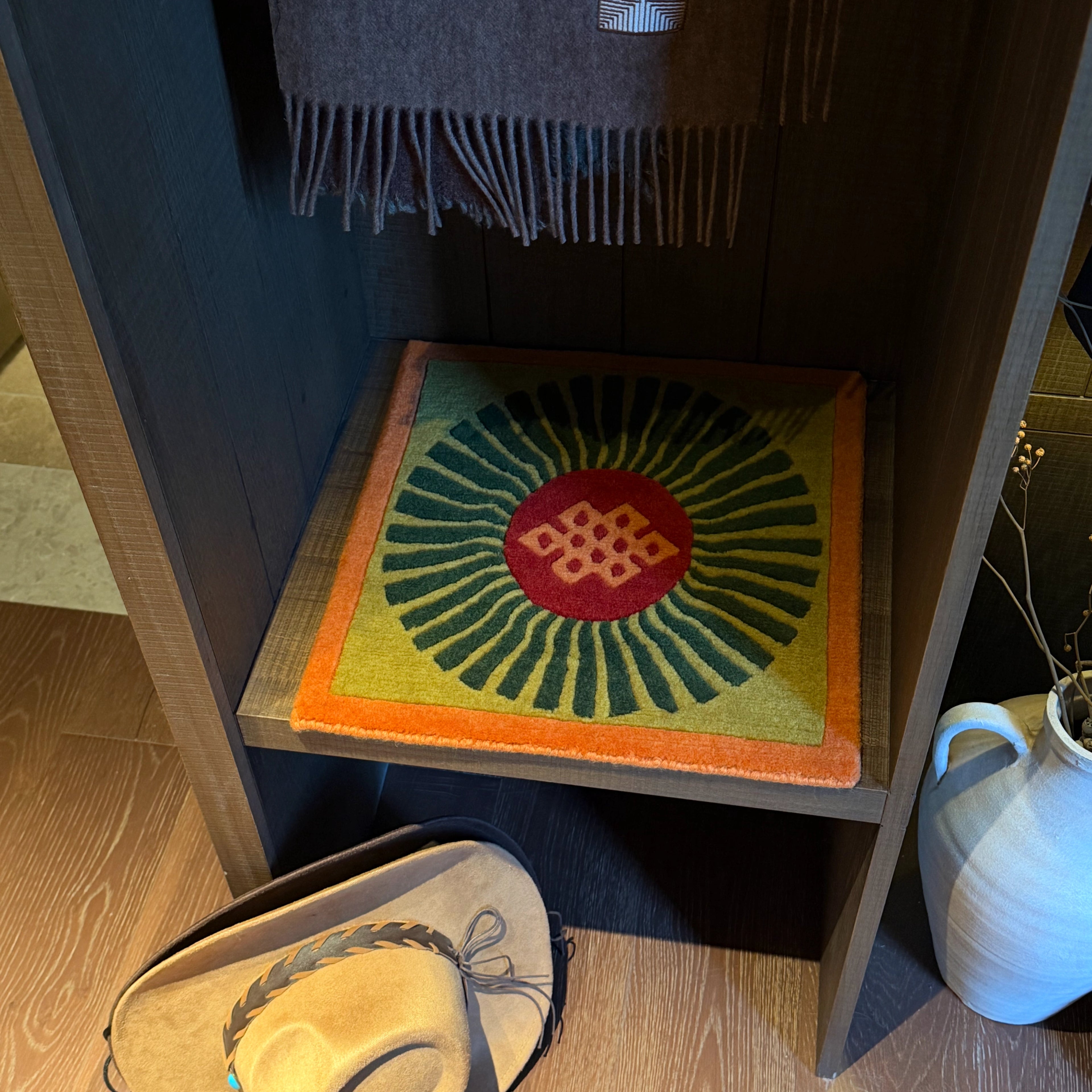 Radiant Endless Knot Tibetan Wool Mat Handwoven Using Intangible Cultural Heritage Techniques