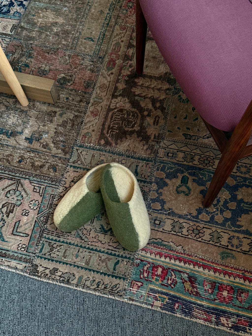 Handmade Himalayan yak wool slippers — lifestyle image