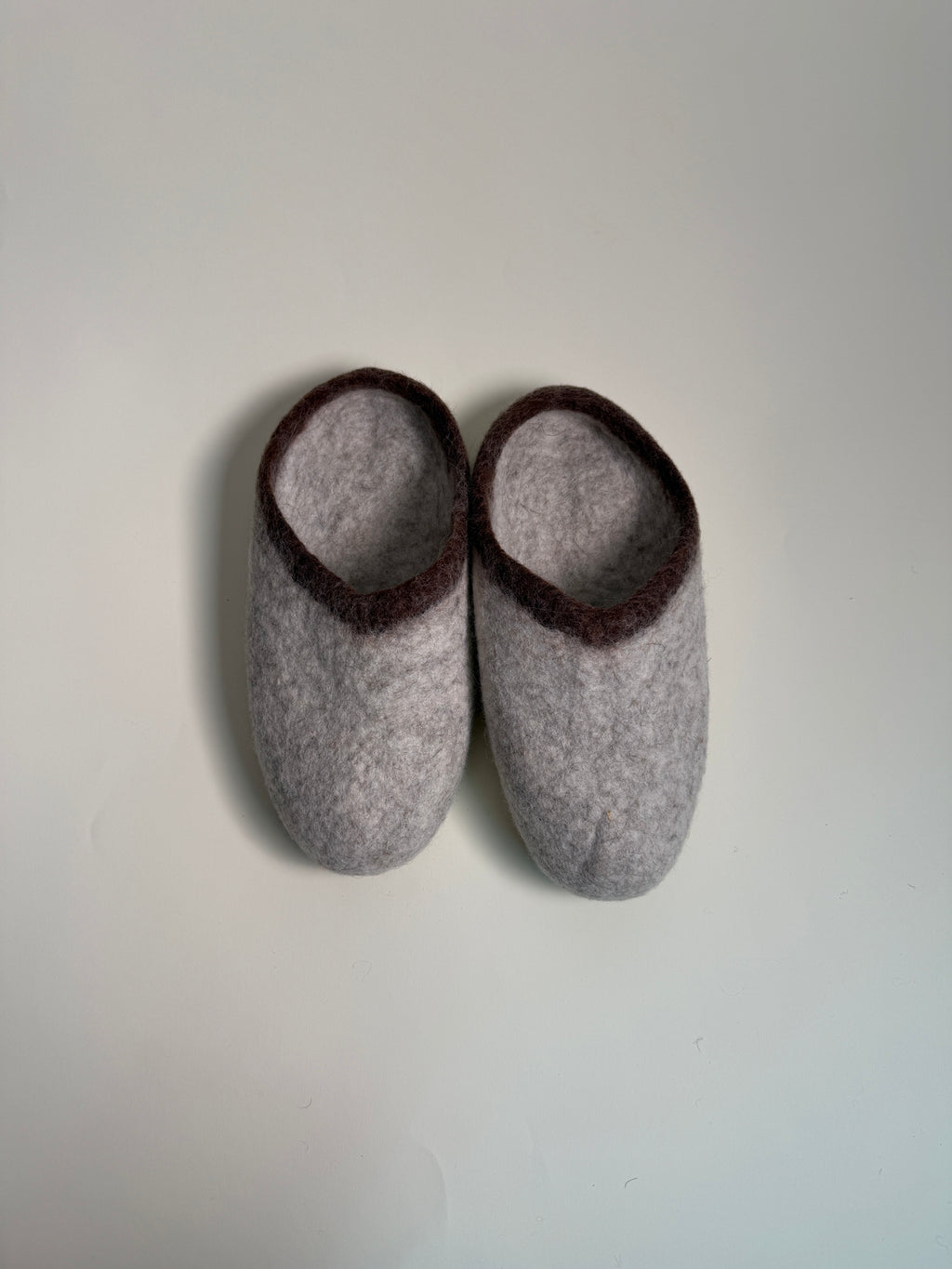 Handmade Himalayan yak wool slippers — Stone Gray (white background)