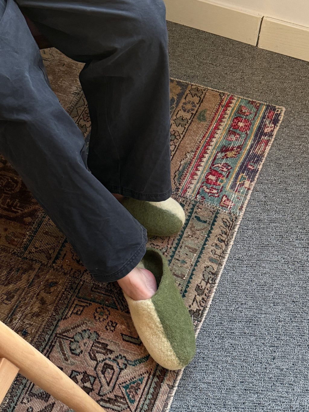 Handmade Himalayan yak wool slippers — lifestyle image