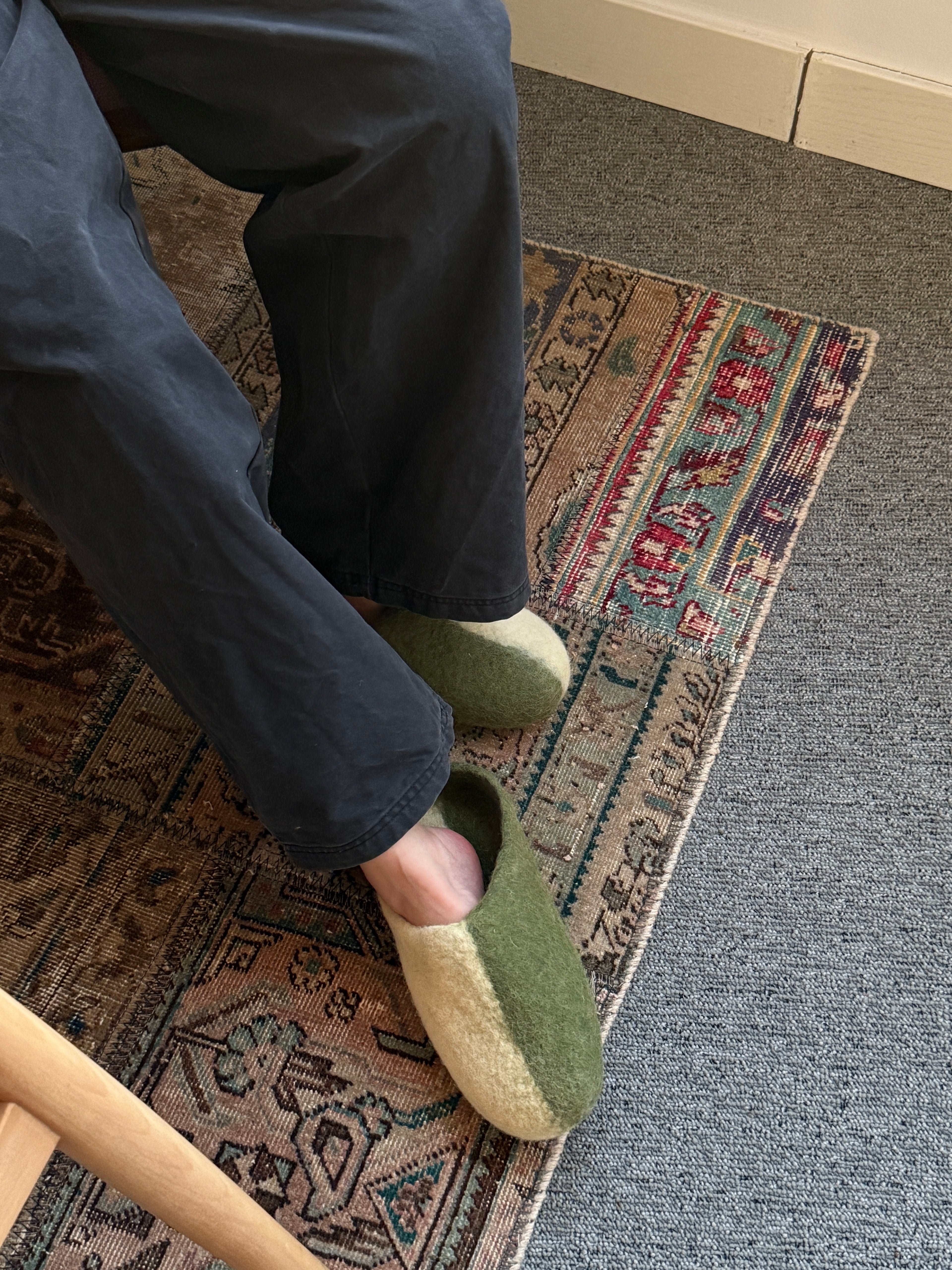 Handmade Himalayan yak wool slippers — lifestyle image