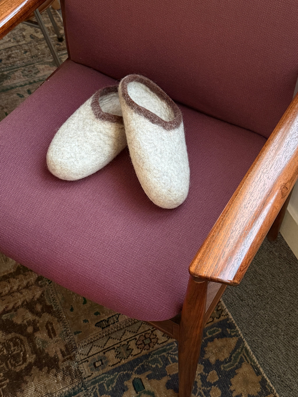 Handmade Himalayan yak wool slippers — lifestyle image